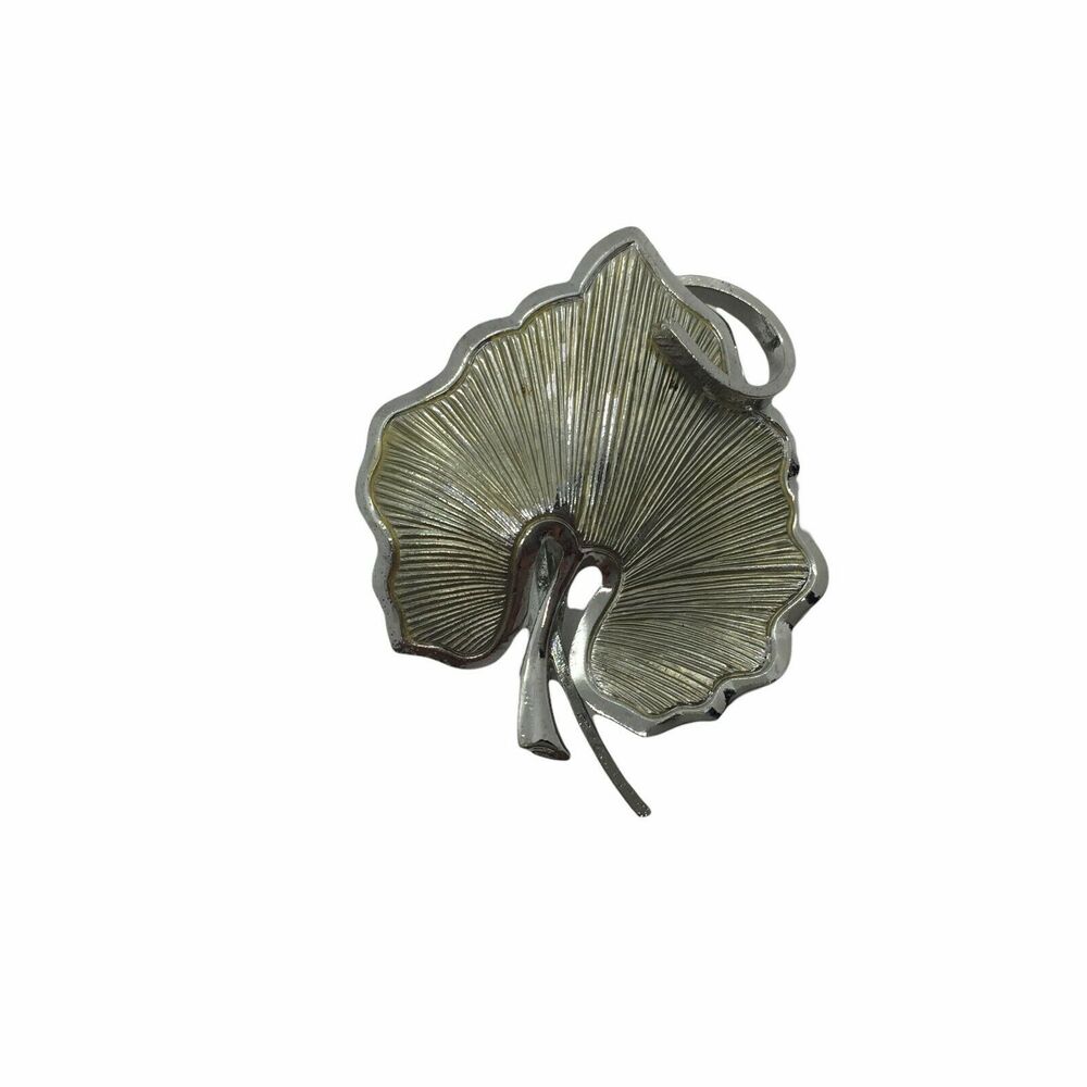 Leaf Brooch Pin Vintage Womens Silver Tone Art Nouveau C Clasp size 2" X 1.5"